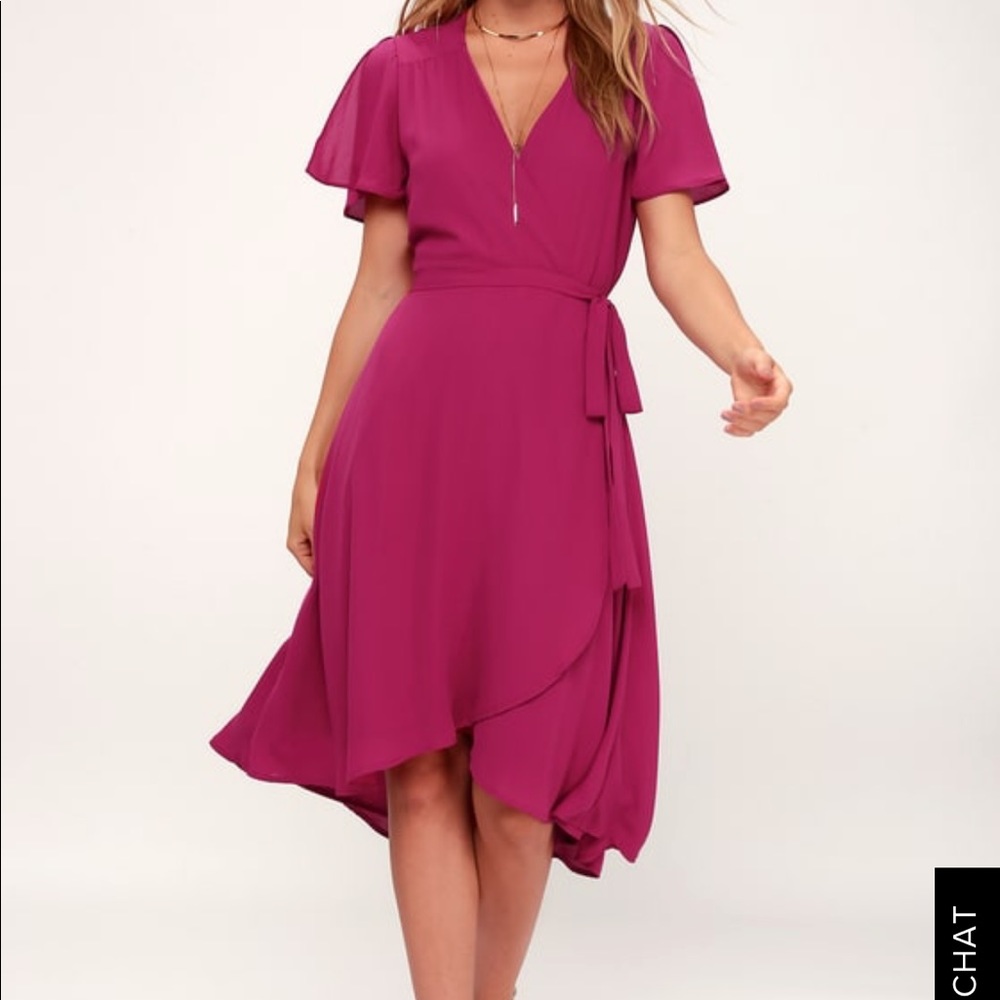 RISE TO THE OCCASION MAGENTA MIDI WRAP DRESS